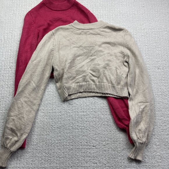 Lot x2 Garage Knit Cozy Sweater Pullover Wom S Beige / Pink Cropped Long Sleeve - Picture 4 of 14